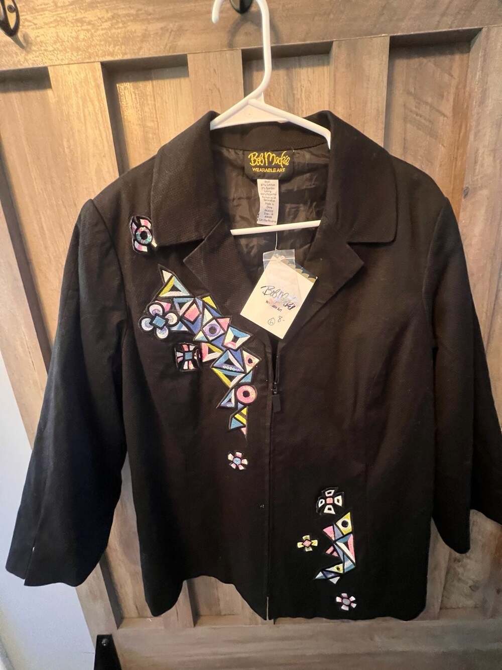 Bob Mackie Wearable Art Zip Jacket Womens 1X Black A56165 Embroidered SR73